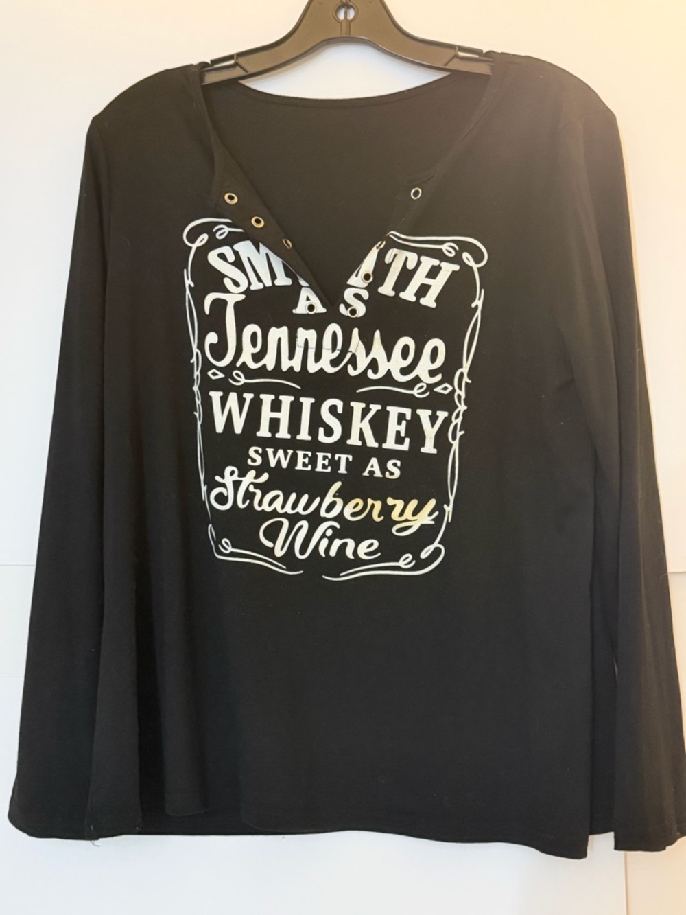 Black Long Sleeve Top with White Tag Detail